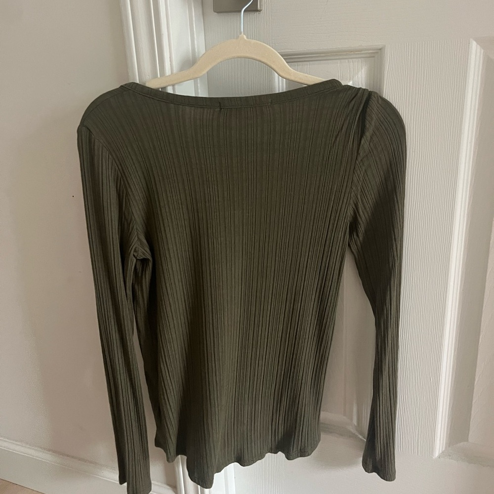 Olive Green Ribbed Long Sleeve Top